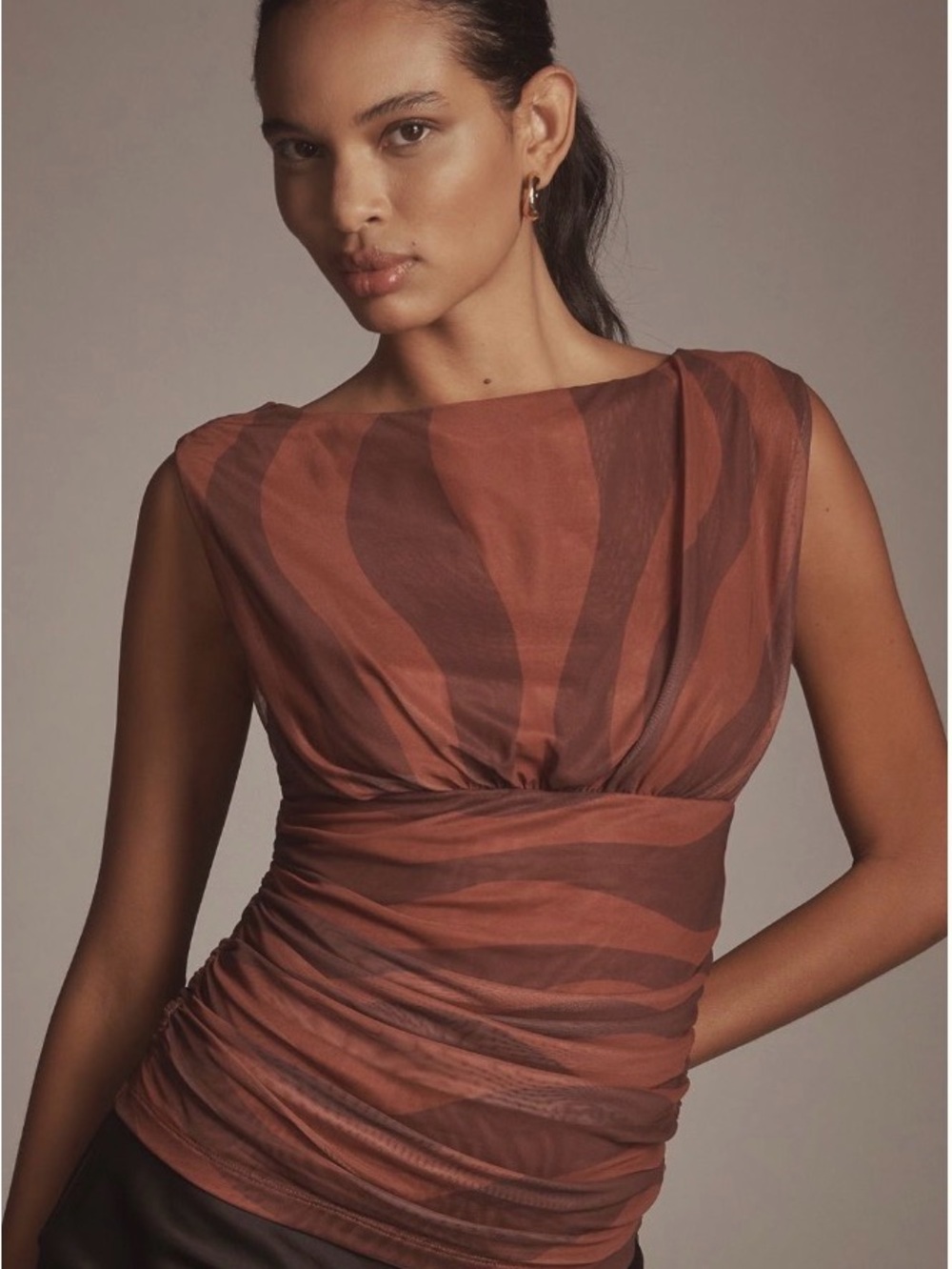 Anthropologie Sleeveless Draped Ruched Mesh